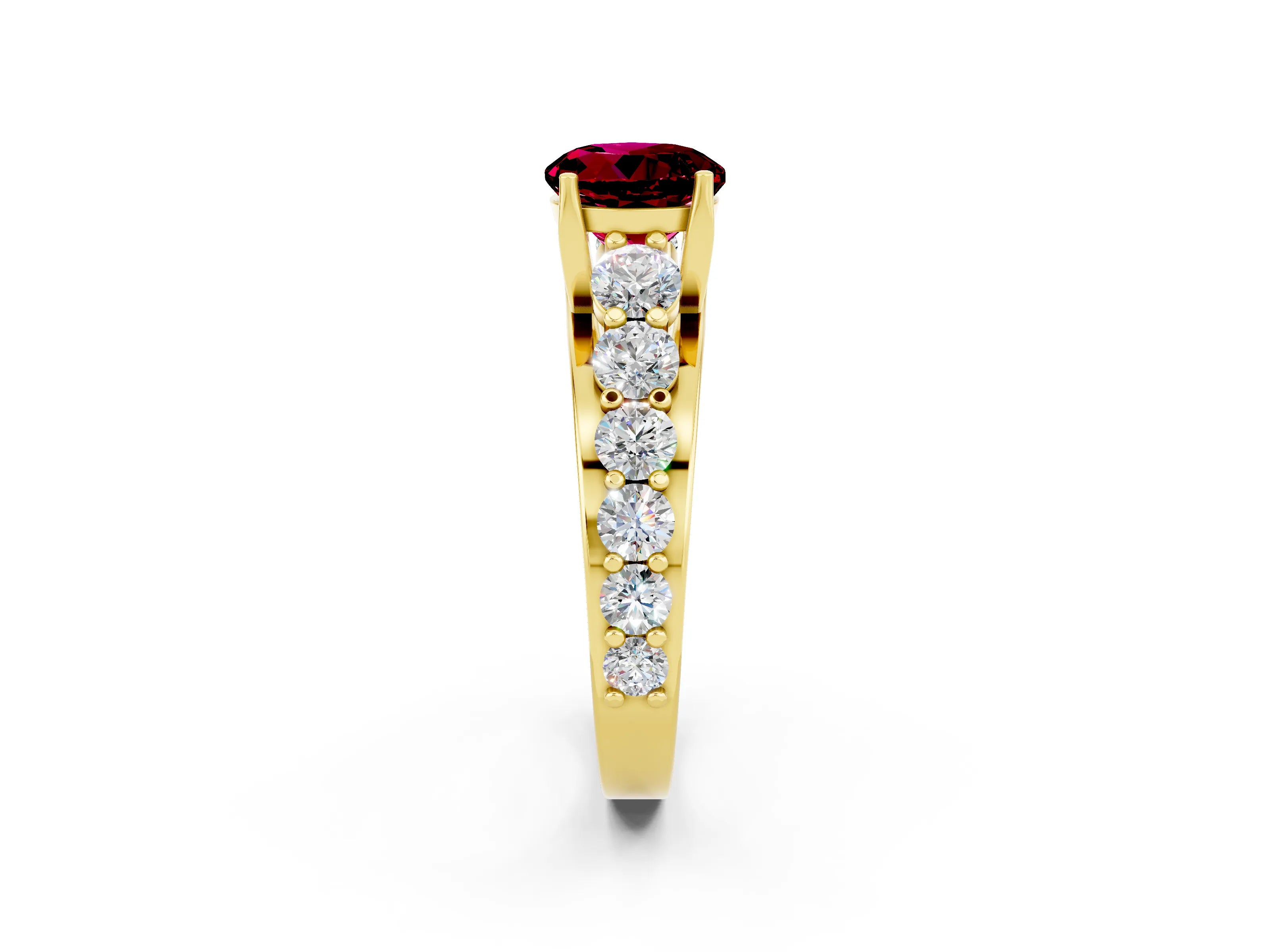 Yellow gold Round Cut Garnet Engagement Ring with Pavé Band and Four-Prong Setting_2