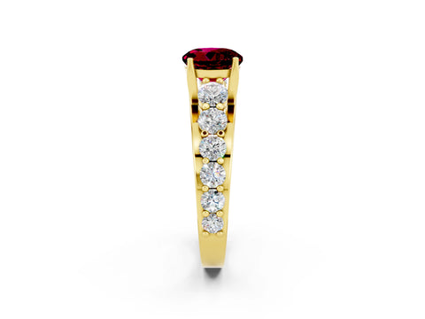 Yellow gold Round Cut Garnet Engagement Ring with Pavé Band and Four-Prong Setting_2
