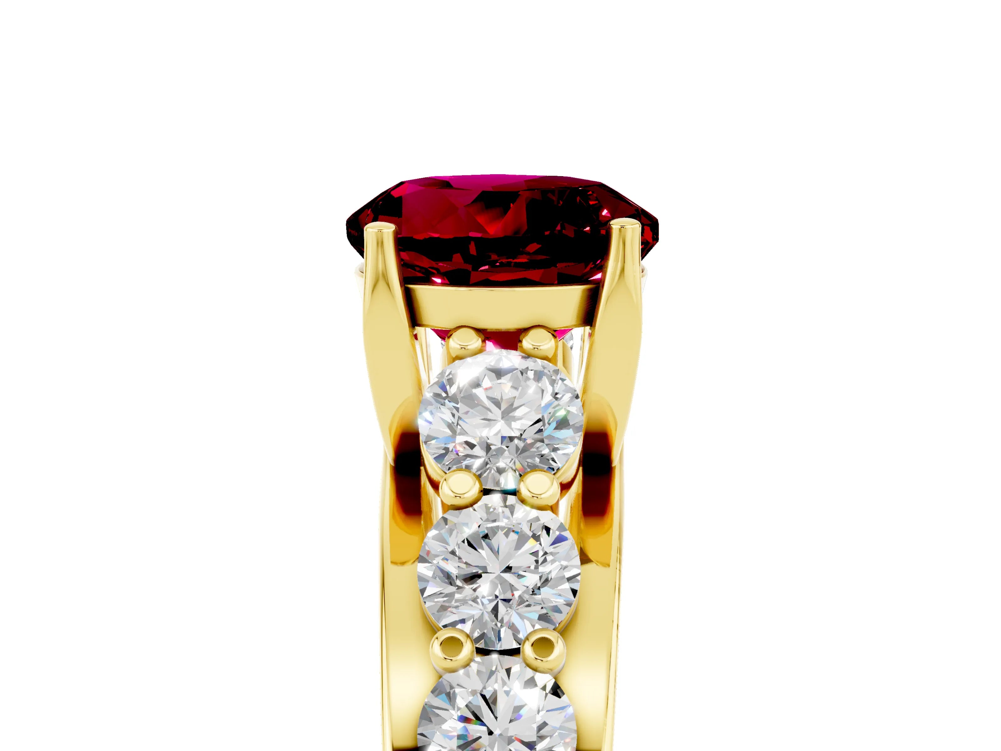 Yellow gold Round Cut Garnet Engagement Ring with Pavé Band and Four-Prong Setting_5