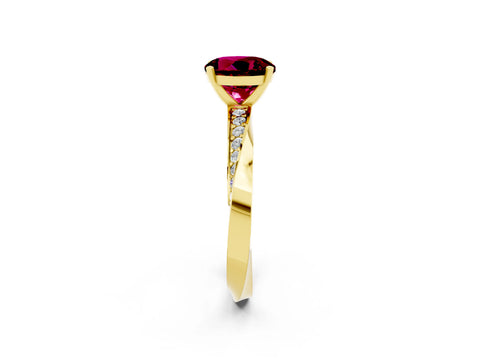 Yellow gold Round Cut Garnet Engagement Ring with Side Stone Accents and Four-Prong Setting_29