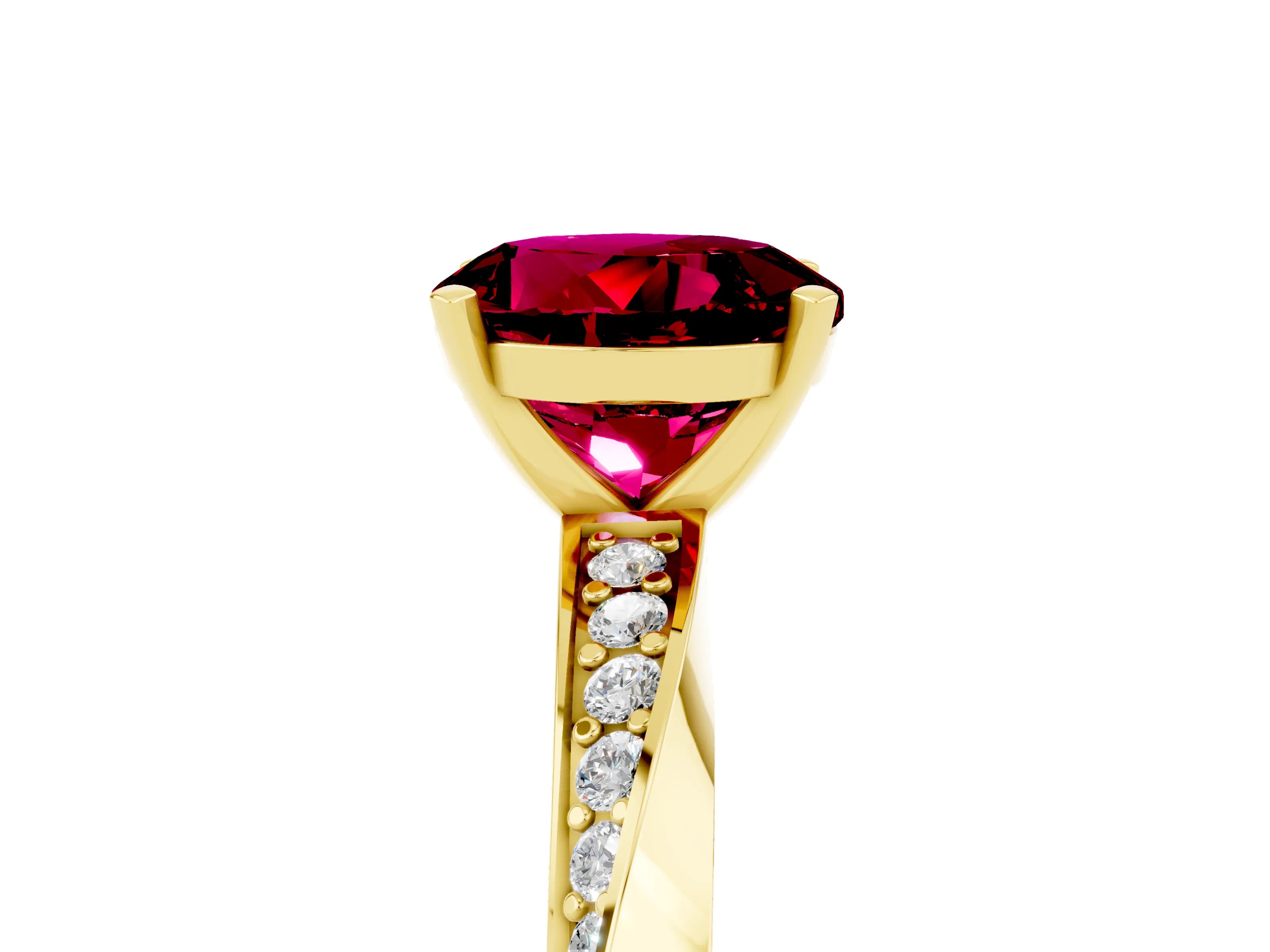 Yellow gold Round Cut Garnet Engagement Ring with Side Stone Accents and Four-Prong Setting_32