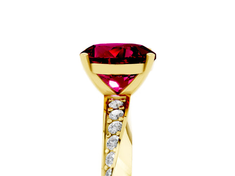 Yellow gold Round Cut Garnet Engagement Ring with Side Stone Accents and Four-Prong Setting_32