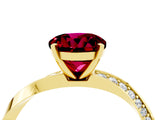 Yellow gold Round Cut Garnet Engagement Ring with Side Stone Accents and Four-Prong Setting_64