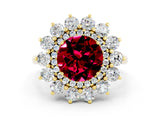 Yellow gold Round Cut Garnet Floral Double Halo Engagement Ring with Prong Setting_60