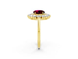 Yellow gold Round Cut Garnet Floral Double Halo Engagement Ring with Prong Setting_62