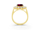 Yellow gold Round Cut Garnet Floral Double Halo Engagement Ring with Prong Setting_63