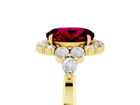 Yellow gold Round Cut Garnet Halo Ring with Pear Side Stones and Prong Setting_17