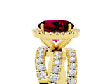 Yellow gold Round Cut Garnet Halo Ring with Round Split Shank and Prong Setting_53