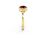 Yellow gold Round Cut Garnet Halo Ring with Tapered Band and Four-Prong Setting_2