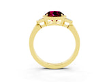 Yellow gold Round Cut Garnet Halo Ring with Tapered Band and Four-Prong Setting_3