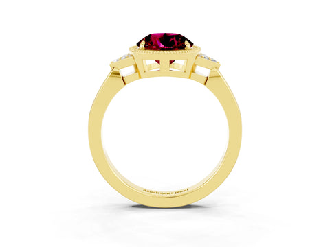 Yellow gold Round Cut Garnet Halo Ring with Tapered Band and Four-Prong Setting_3
