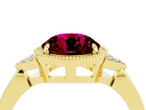 Yellow gold Round Cut Garnet Halo Ring with Tapered Band and Four-Prong Setting_4