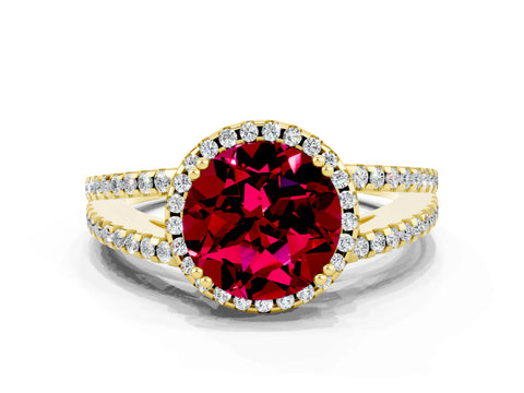Yellow gold Round Cut Garnet Halo Split Shank Engagement Ring_12