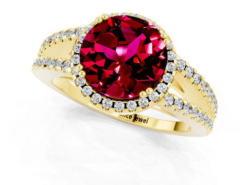 Yellow gold Round Cut Garnet Halo Split Shank Engagement Ring_13