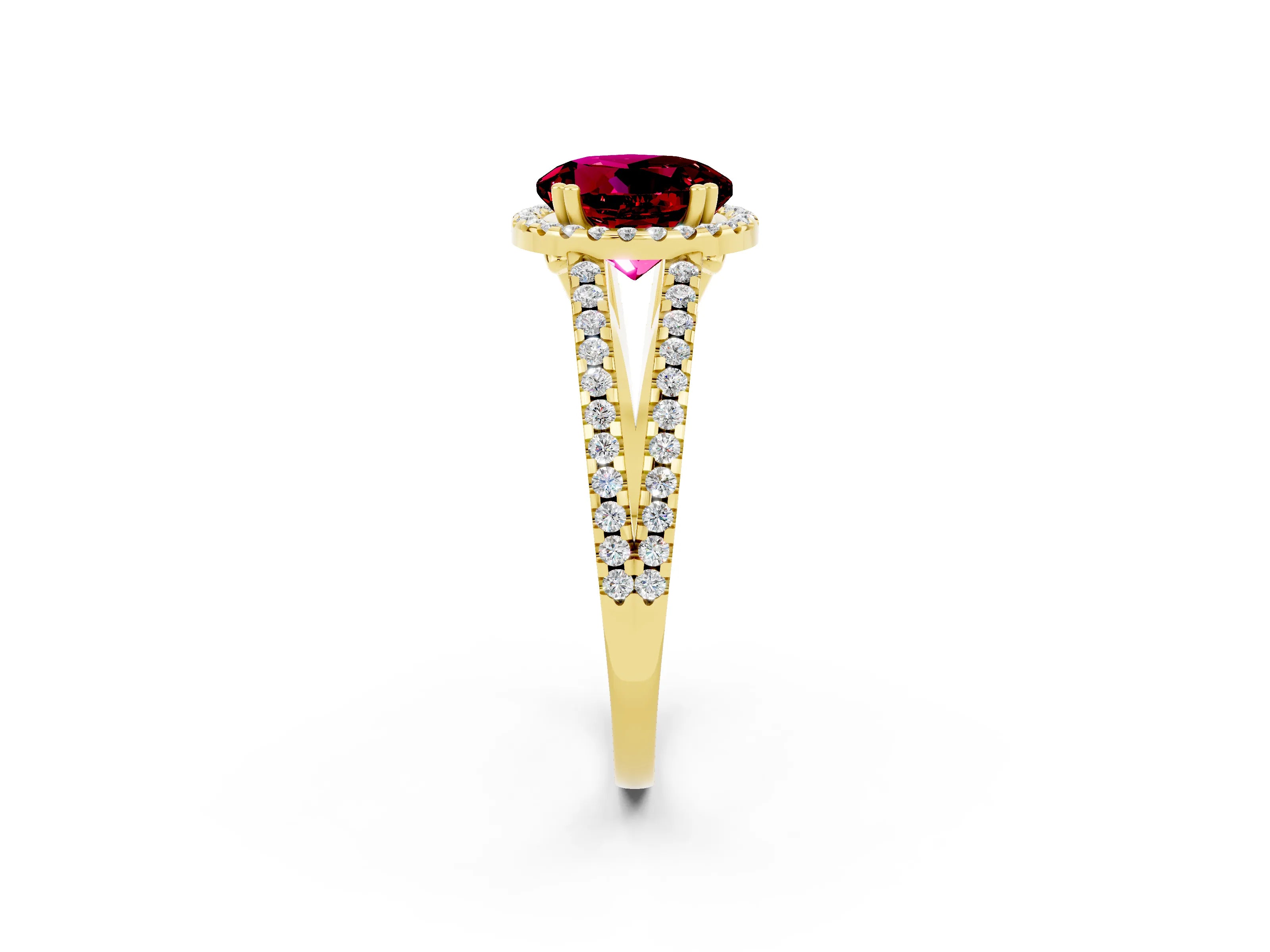 Yellow gold Round Cut Garnet Halo Split Shank Engagement Ring_14