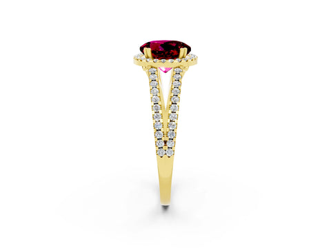 Yellow gold Round Cut Garnet Halo Split Shank Engagement Ring_14