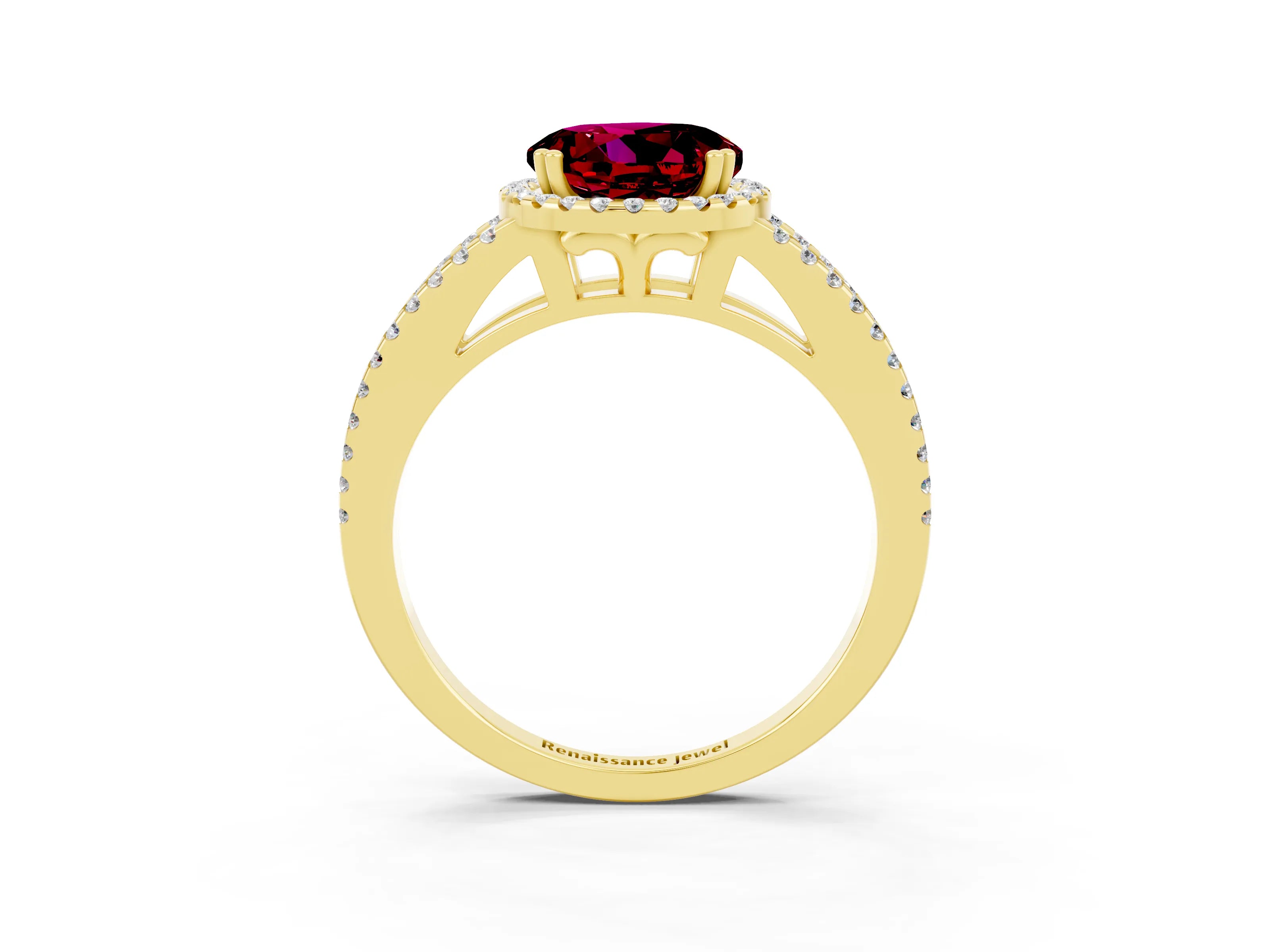 Yellow gold Round Cut Garnet Halo Split Shank Engagement Ring_15