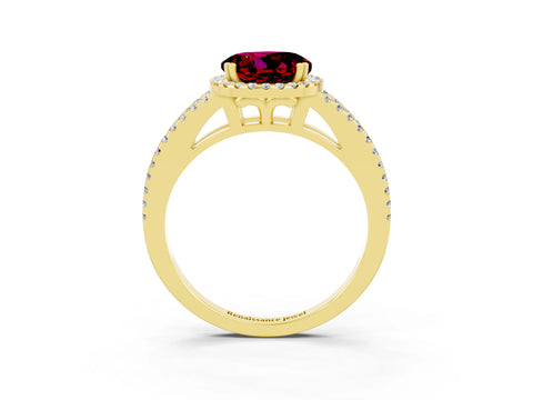Yellow gold Round Cut Garnet Halo Split Shank Engagement Ring_15