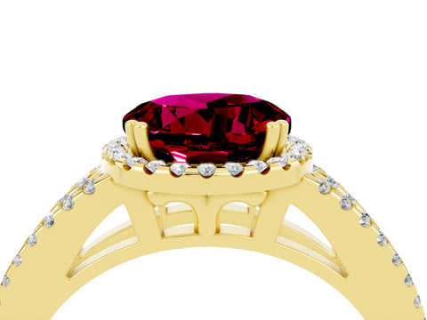 Yellow gold Round Cut Garnet Halo Split Shank Engagement Ring_16