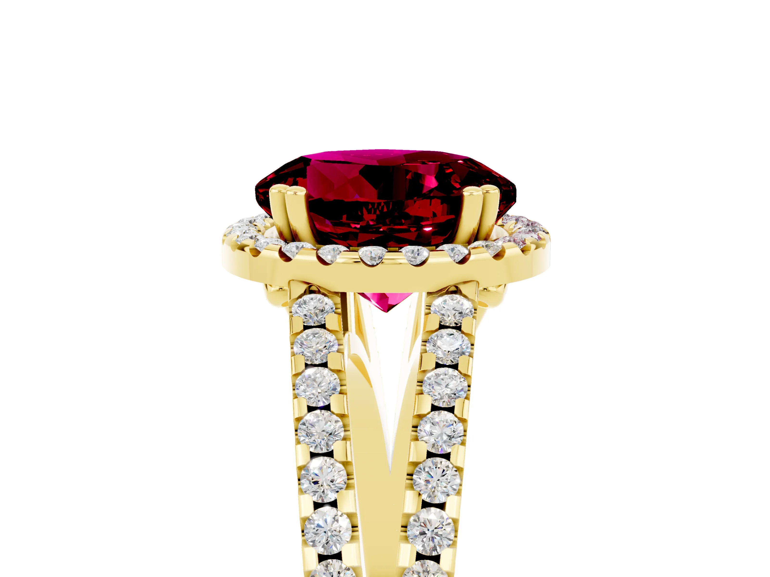 Yellow gold Round Cut Garnet Halo Split Shank Engagement Ring_17