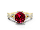 Yellow gold Round Cut Garnet  Halo Twist Band Solitaire Prong Setting Ring_36