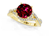 Yellow gold Round Cut Garnet  Halo Twist Band Solitaire Prong Setting Ring_37