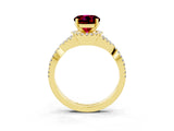 Yellow gold Round Cut Garnet  Halo Twist Band Solitaire Prong Setting Ring_39