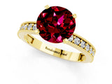 Yellow gold Round Cut Garnet Milgrain Pavé Engagement Ring with Four-Prong Setting_1