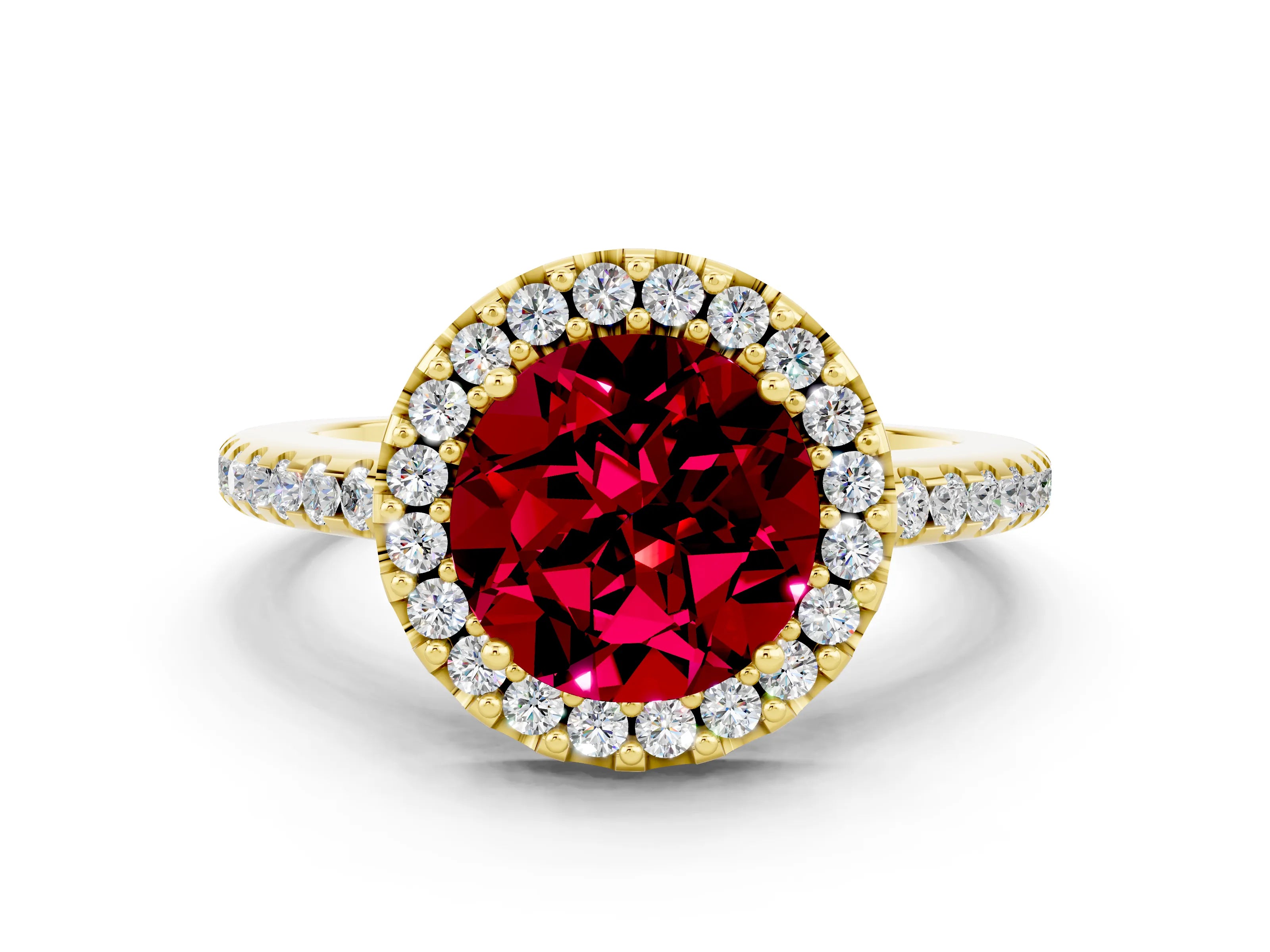 Yellow gold Round Cut Garnet Pavé Halo Ring with Four-Prong Setting_12