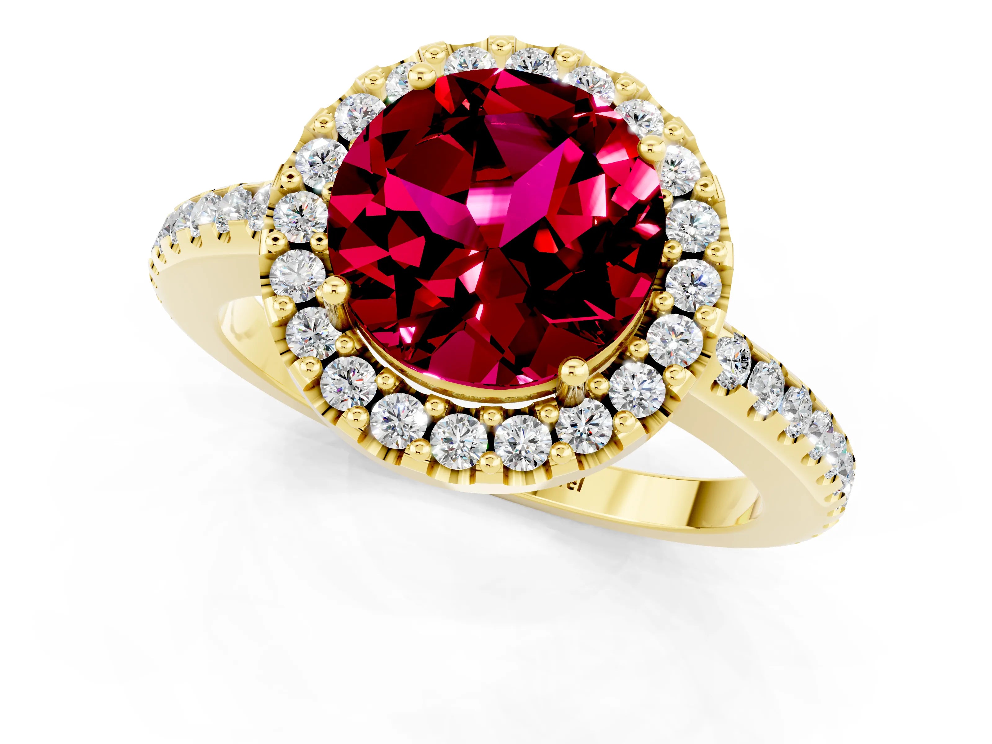 Yellow gold Round Cut Garnet Pavé Halo Ring with Four-Prong Setting_13