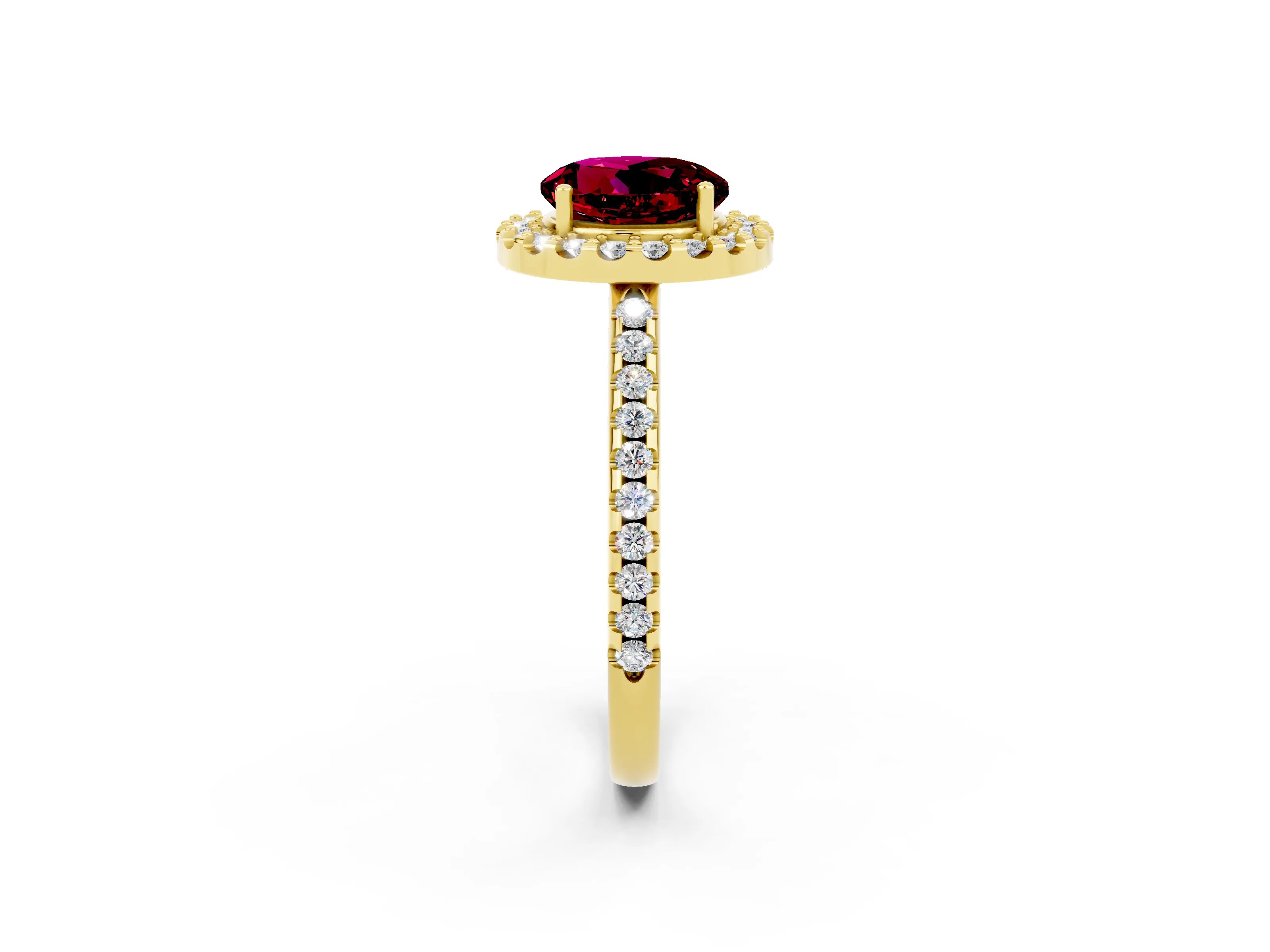 Yellow gold Round Cut Garnet Pavé Halo Ring with Four-Prong Setting_14