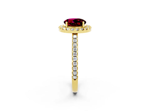 Yellow gold Round Cut Garnet Pavé Halo Ring with Four-Prong Setting_14
