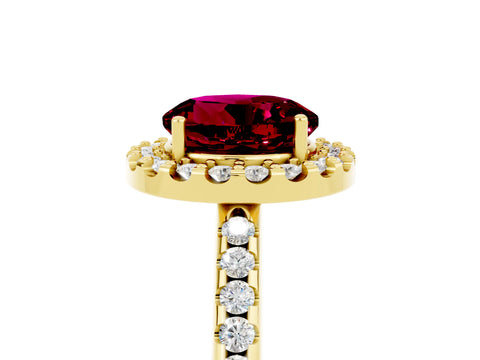 Yellow gold Round Cut Garnet Pavé Halo Ring with Four-Prong Setting_17