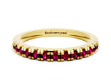 Yellow gold Round Cut Garnet Pavé Set Thin Band