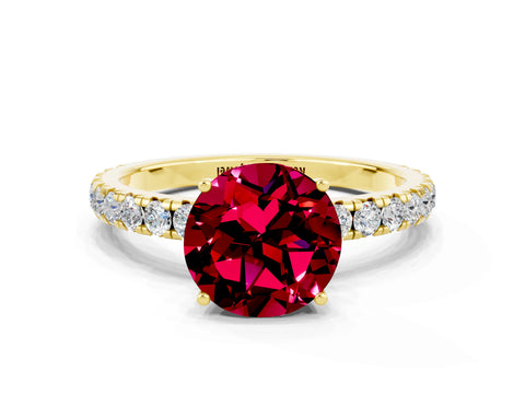 Yellow gold Round Cut Garnet Pavé Solitaire Engagement Ring with Four-Prong Setting_12