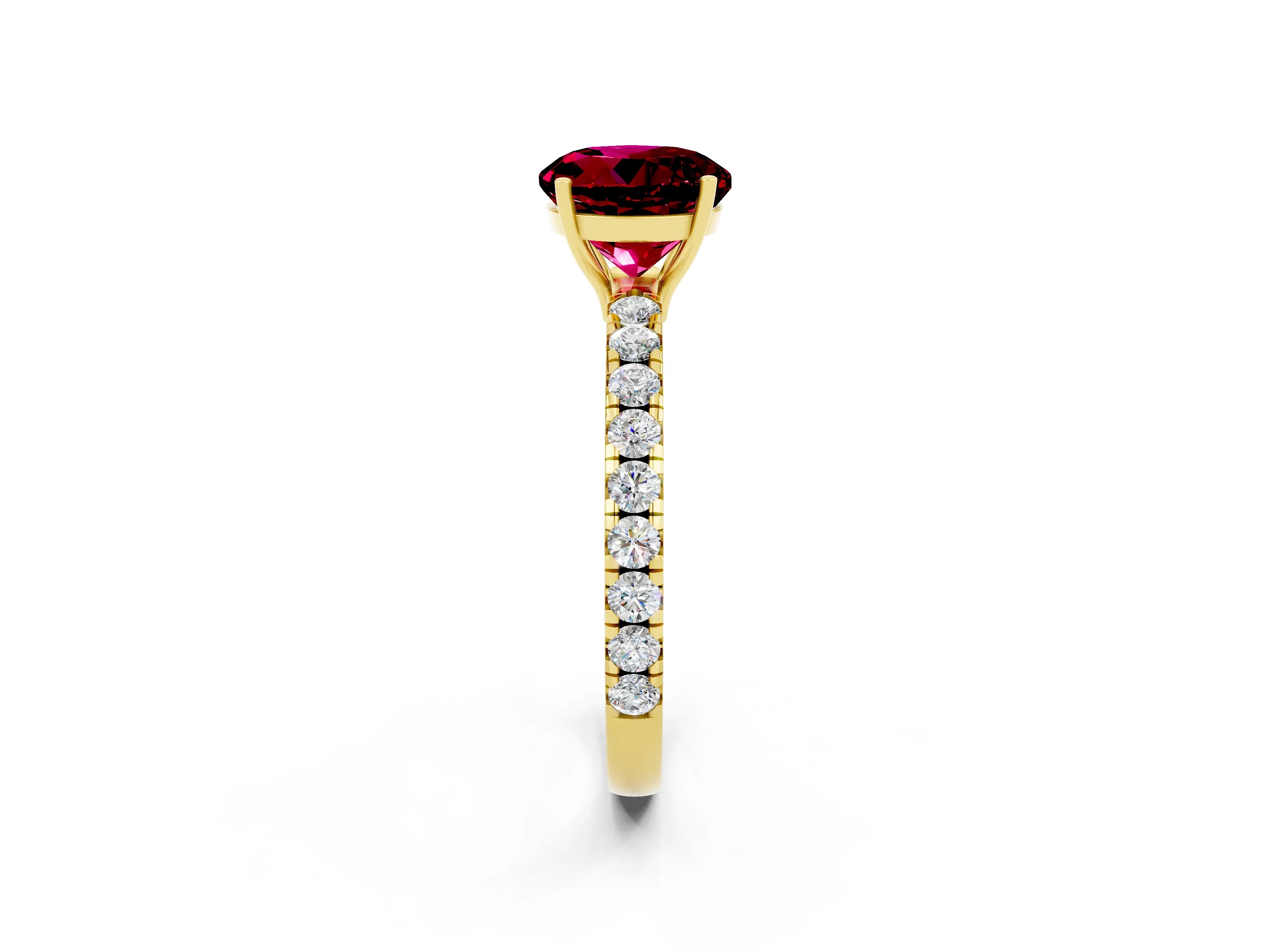 Yellow gold Round Cut Garnet Pavé Solitaire Engagement Ring with Four-Prong Setting_14