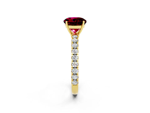 Yellow gold Round Cut Garnet Pavé Solitaire Engagement Ring with Four-Prong Setting_14