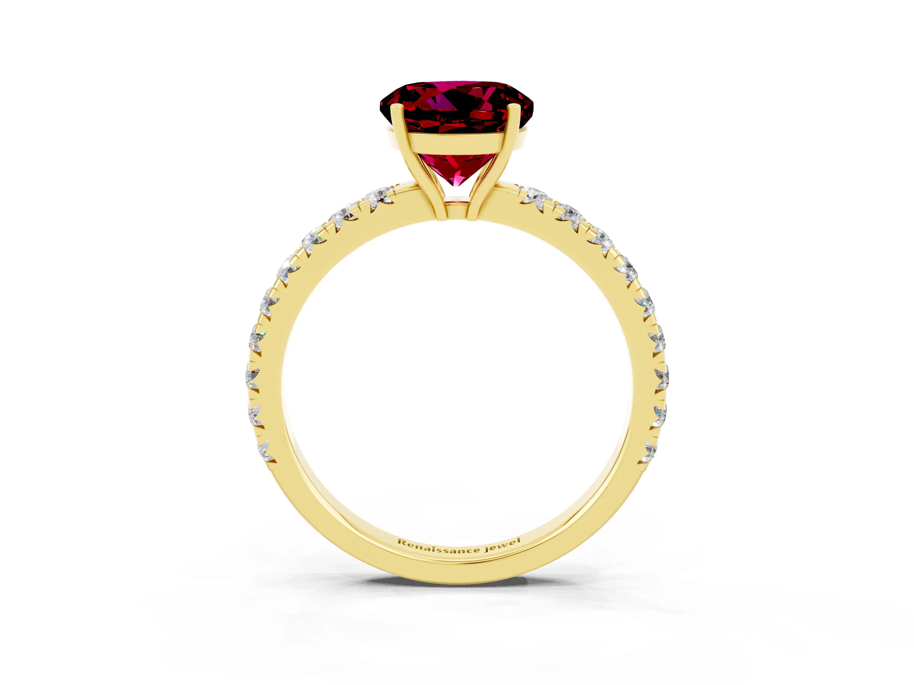 Yellow gold Round Cut Garnet Pavé Solitaire Engagement Ring with Four-Prong Setting_15