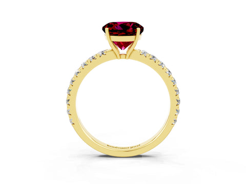Yellow gold Round Cut Garnet Pavé Solitaire Engagement Ring with Four-Prong Setting_15