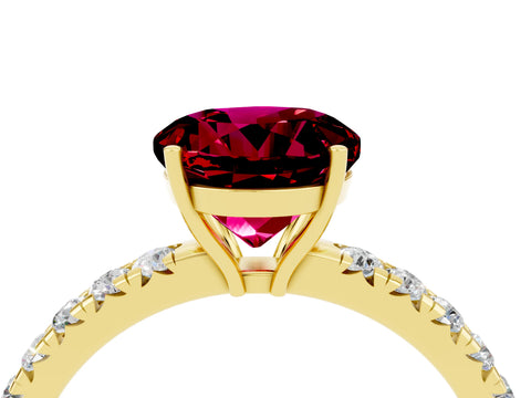 Yellow gold Round Cut Garnet Pavé Solitaire Engagement Ring with Four-Prong Setting_16