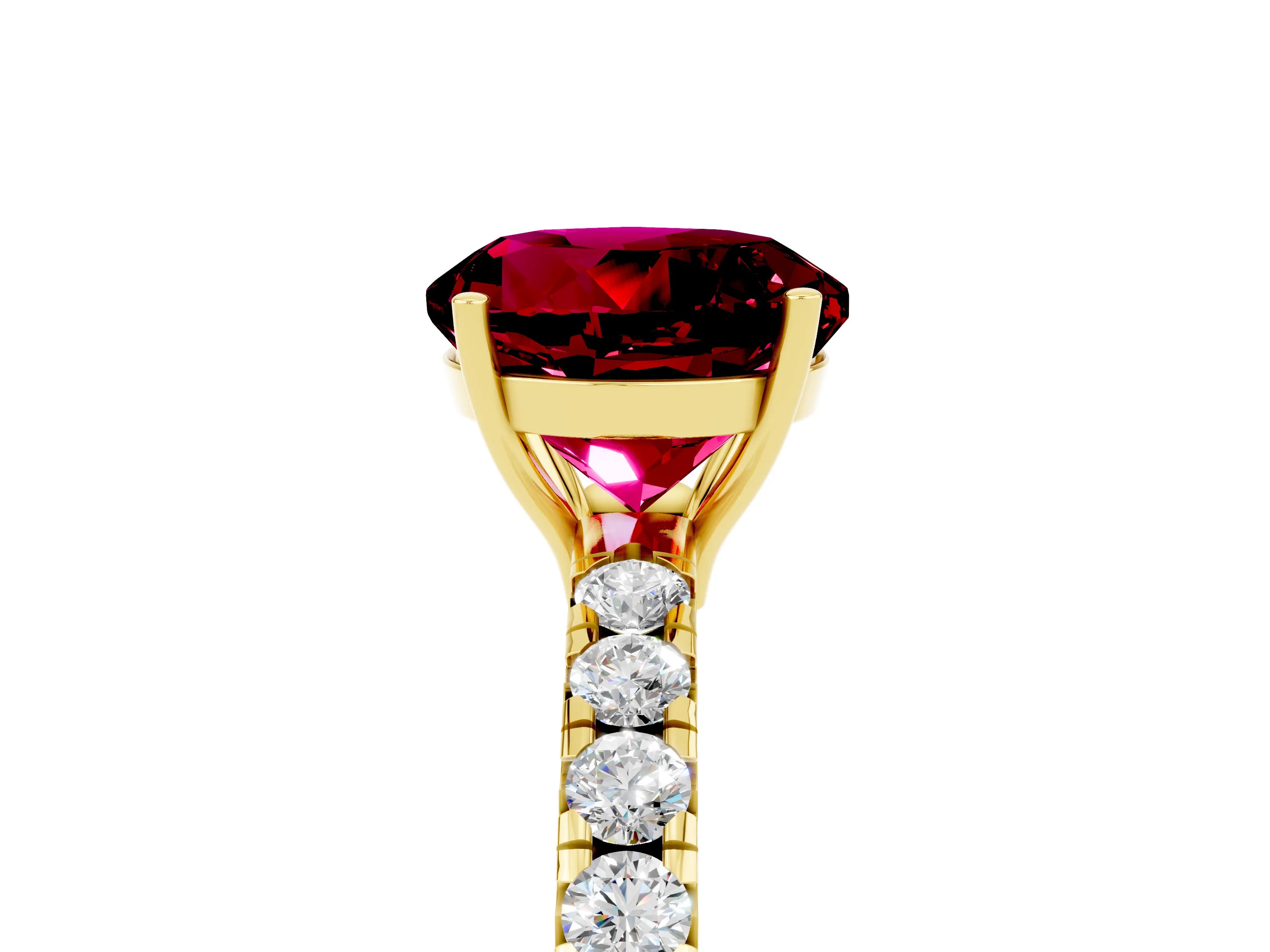 Yellow gold Round Cut Garnet Pavé Solitaire Engagement Ring with Four-Prong Setting_17