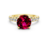 Yellow gold Round Cut Garnet Pavé Solitaire Ring with Round Band and Prong Setting_24