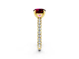 Yellow gold Round Cut Garnet Pavé Solitaire Ring with Round Band and Prong Setting_26