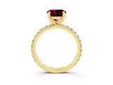 Yellow gold Round Cut Garnet Pavé Solitaire Ring with Round Band and Prong Setting_27