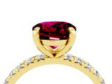 Yellow gold Round Cut Garnet Pavé Solitaire Ring with Round Band and Prong Setting_28