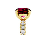 Yellow gold Round Cut Garnet Pavé Solitaire Ring with Round Band and Prong Setting_29