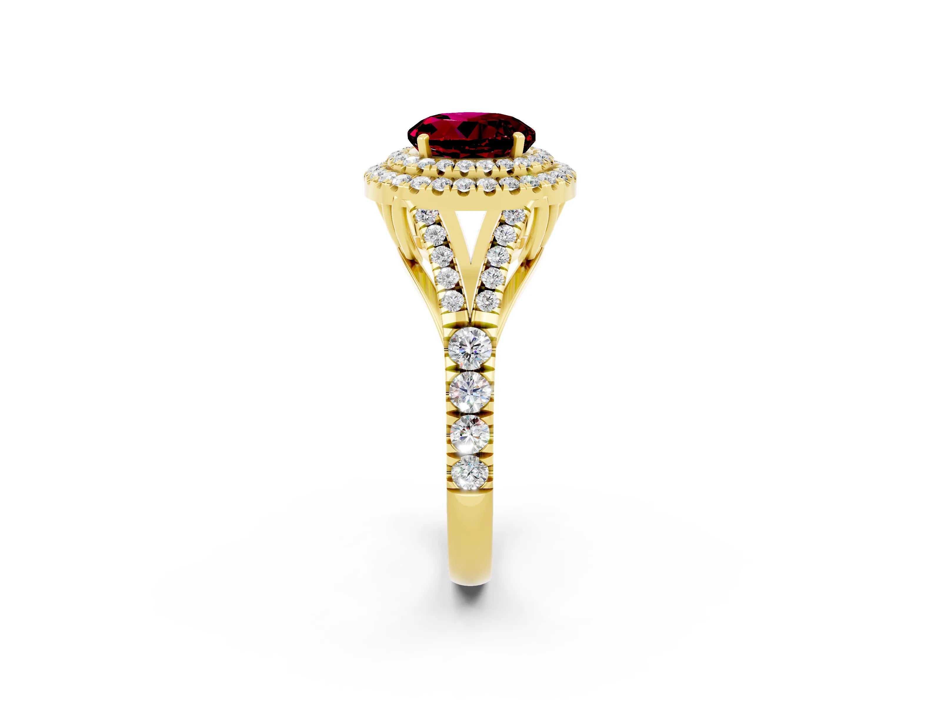 Yellow gold Round Cut Garnet Pavé Split Shank Double Halo Engagement Ring_2