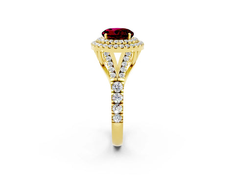 Yellow gold Round Cut Garnet Pavé Split Shank Double Halo Engagement Ring_2