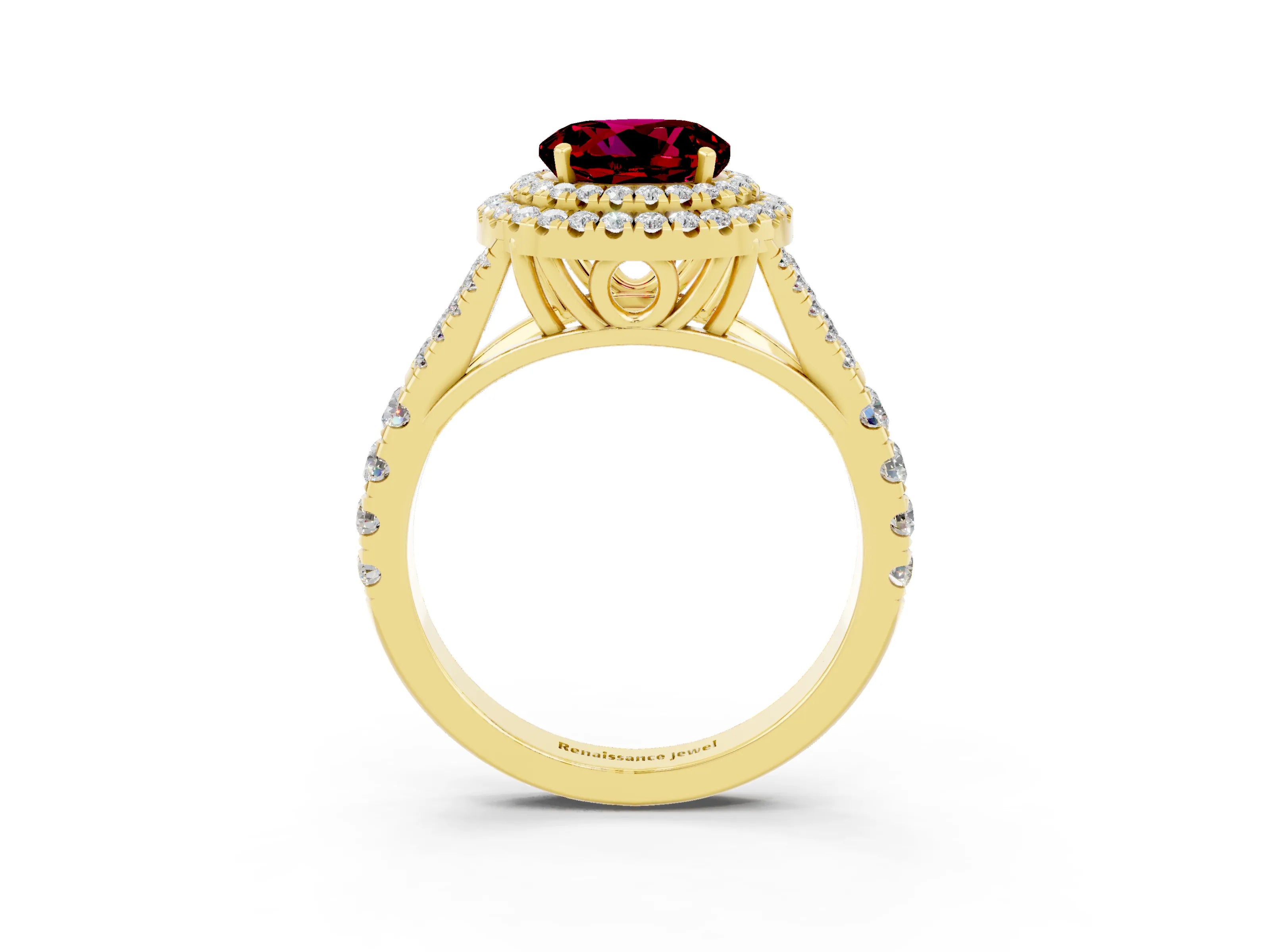 Yellow gold Round Cut Garnet Pavé Split Shank Double Halo Engagement Ring_3