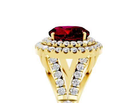 Yellow gold Round Cut Garnet Pavé Split Shank Double Halo Engagement Ring_5